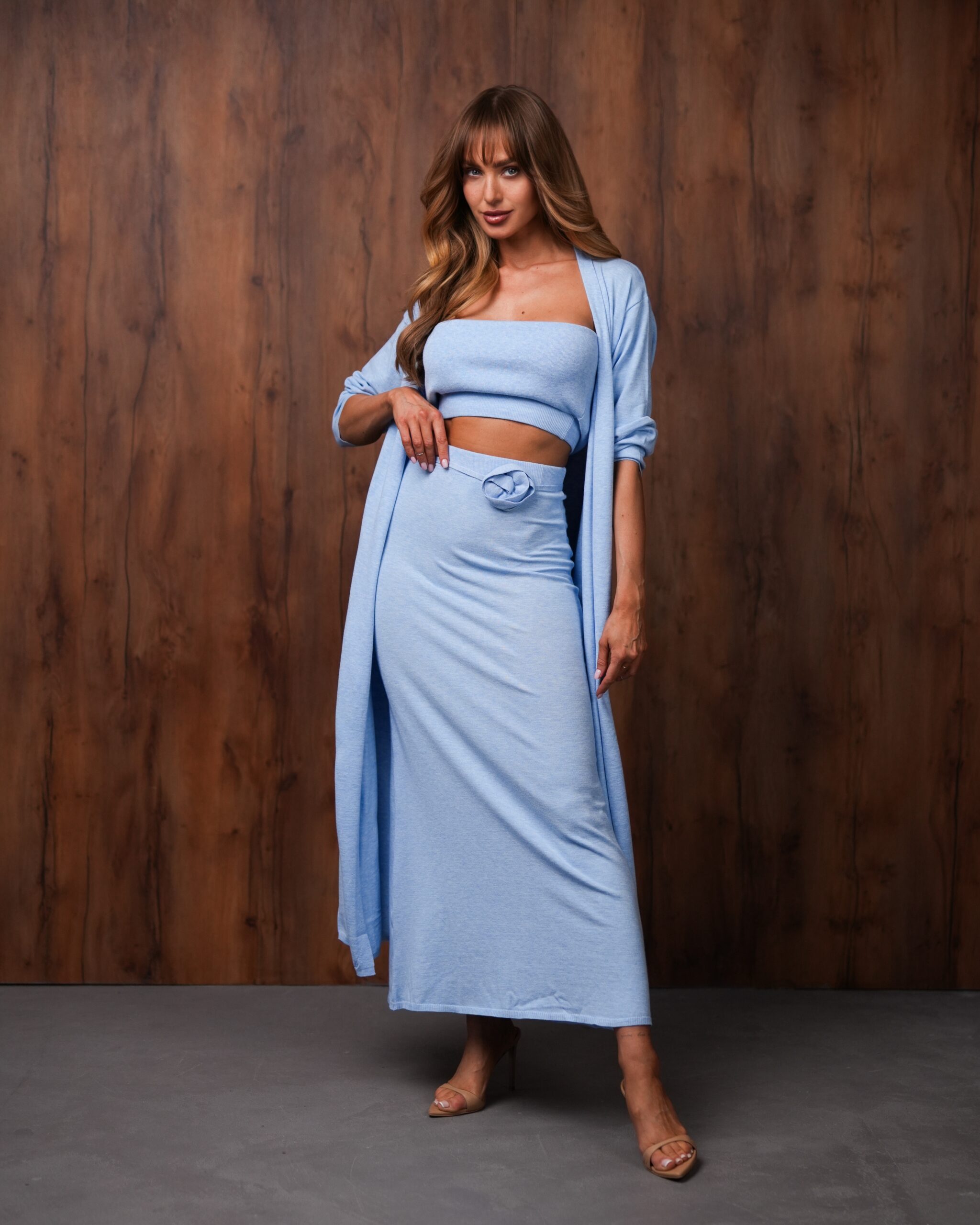 Spódnica dzianinowa długa - baby blue