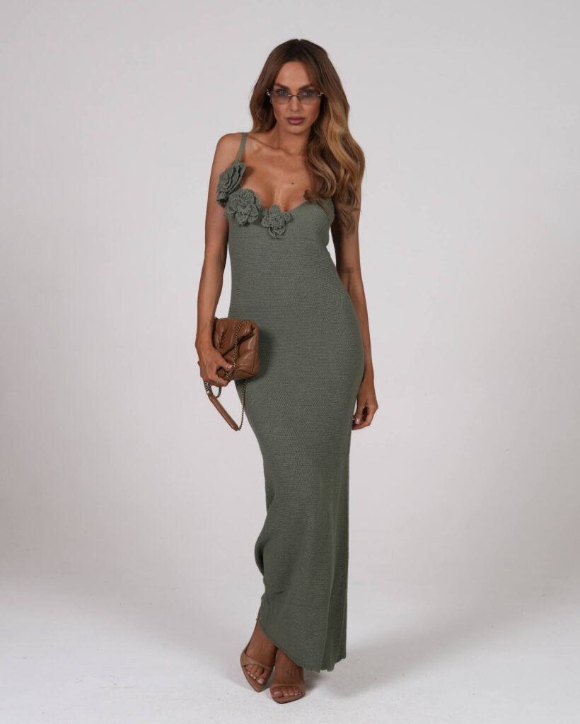 Sukienka dzianiowa blossom długa - Khaki