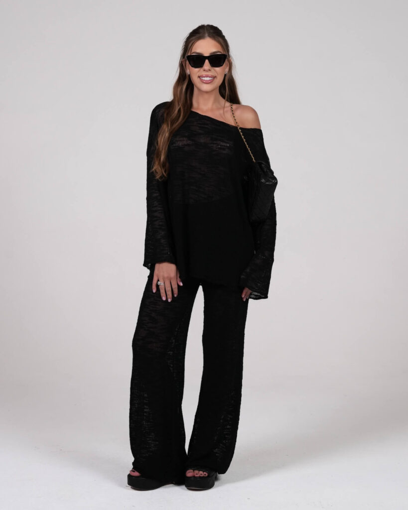Sweter frotte - Czarny